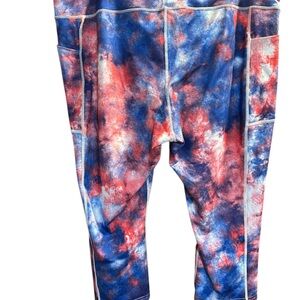 NWOT Tek Gear Red and Blue Tie-Dye Capri Leggings